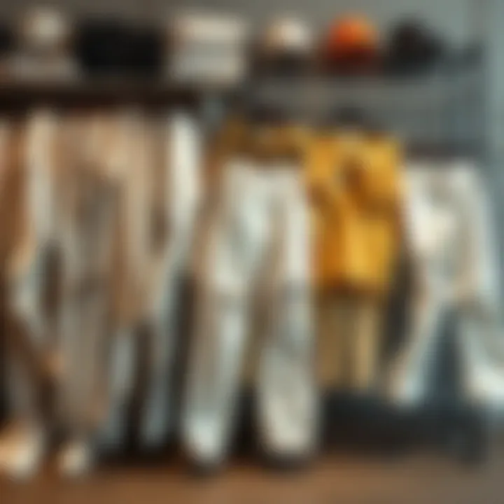 Various styles of white ripped jeans displayed on a rack