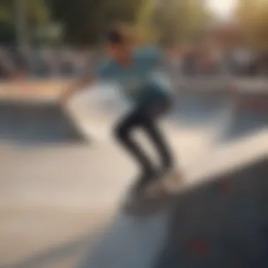 A skilled skateboarder executing a champion slide in an urban skate park, showcasing technique and style.