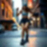 Dynamic urban athletic scene featuring Nike shorts