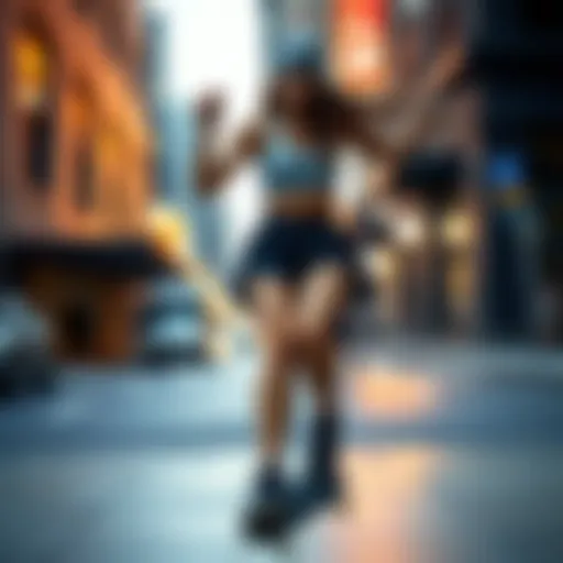 Dynamic urban athletic scene featuring Nike shorts