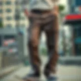 Stylish youth skate pants displayed in an urban setting